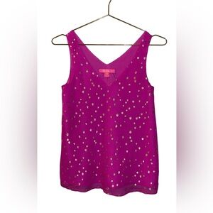 Lilly Pulitzer Pink Gold Polka Dot Silk Top Blouse Size XXS P2P 16”